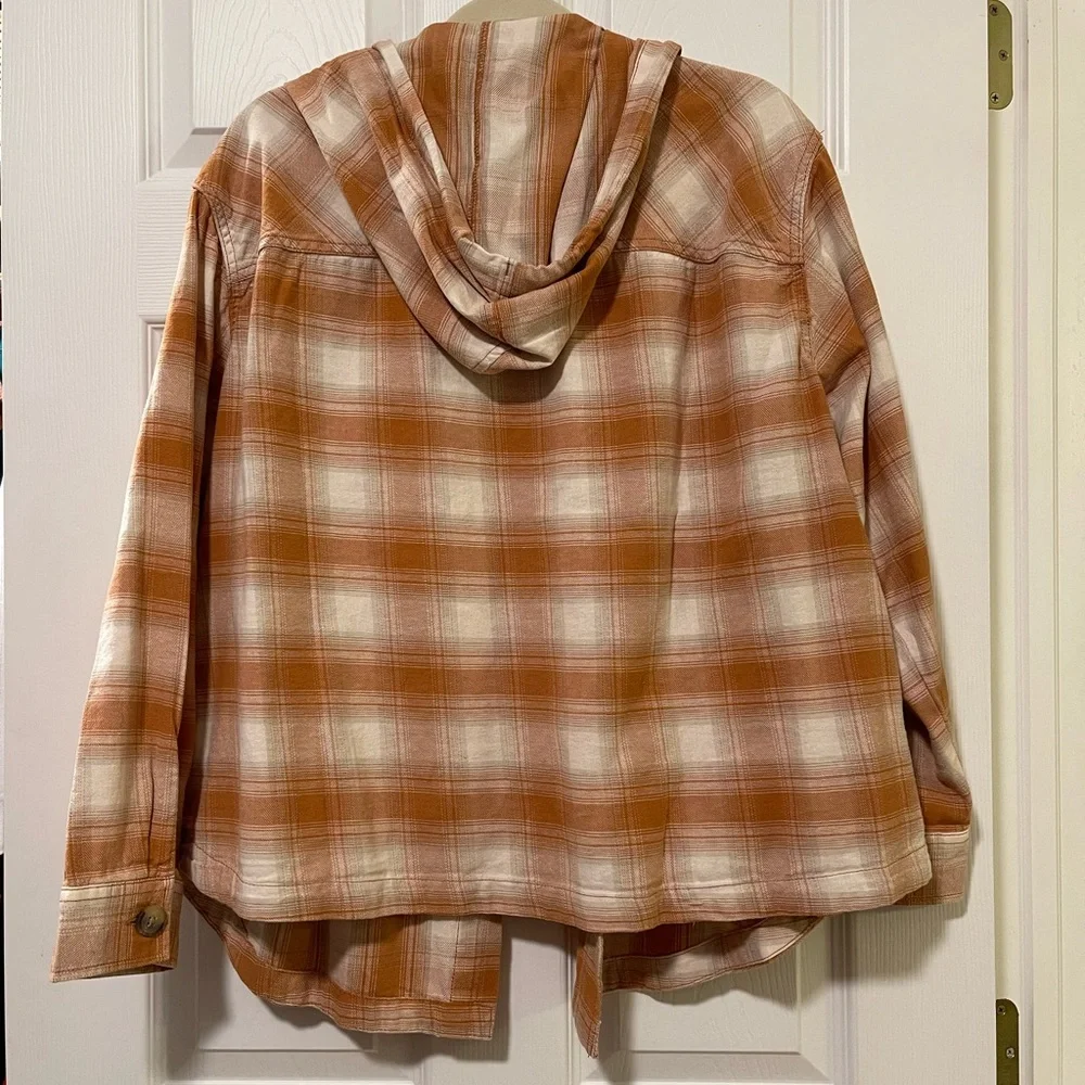 EUC Maurices Orange Plaid Hooded Shacket - Picture 4 of 5